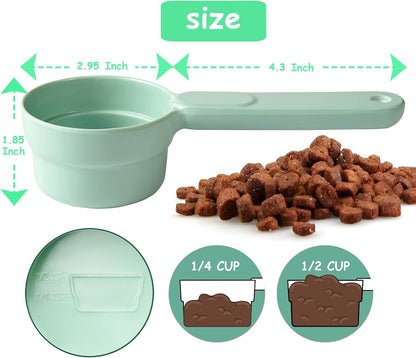 Dog Cat Food Scoop - Pet Food Scoop Dog Food Measuring Cup 1/2 1/4 Cup, Comfortable Long Handle for Easy to Scoop Food, Blue 1/2 Cup