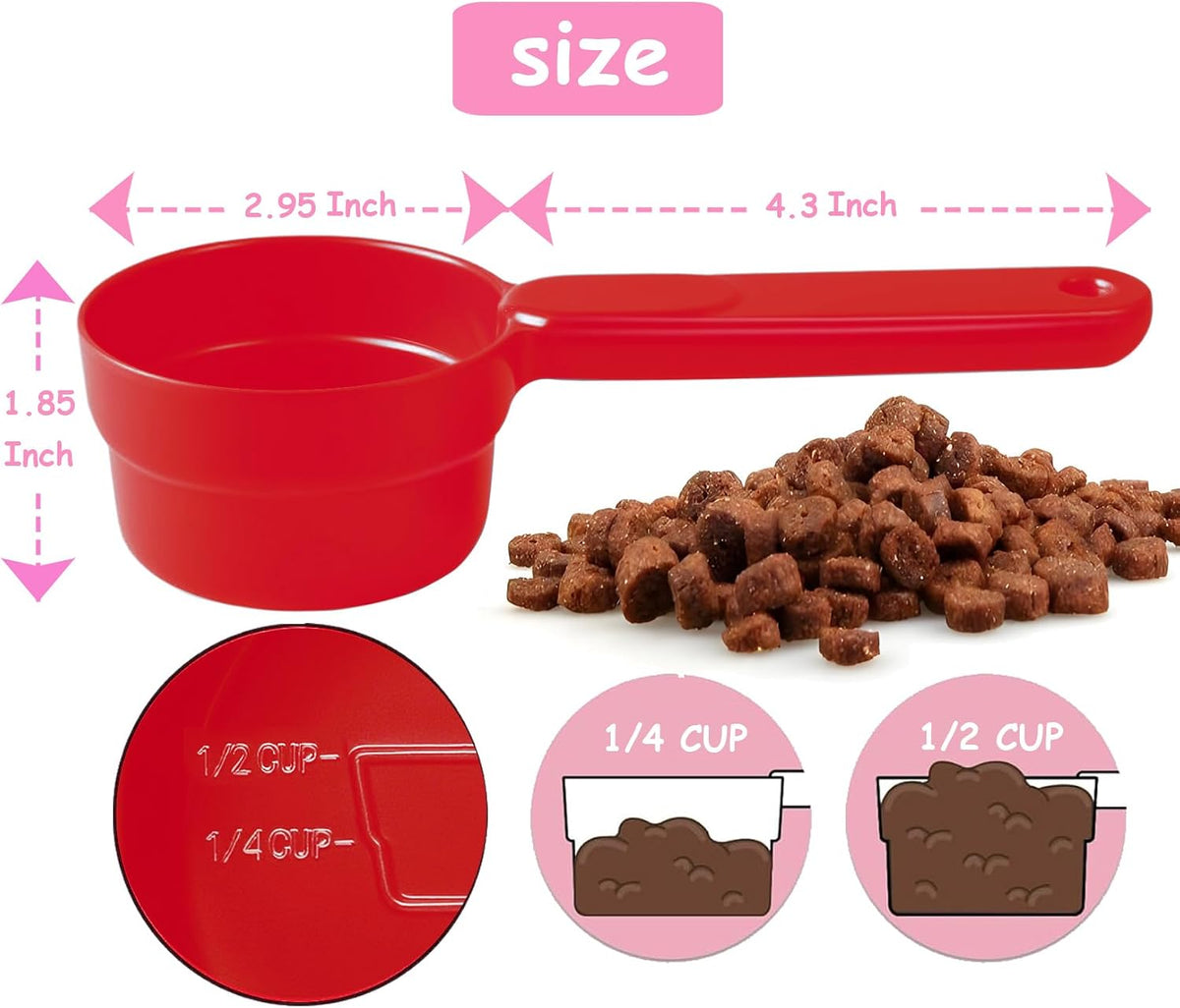 Dog Cat Food Scoop - Pet Food Scoop Dog Food Measuring Cup 1/2 1/4 Cup, Comfortable Long Handle for Easy to Scoop Food, Blue 1/2 Cup