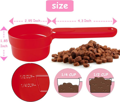 Dog Cat Food Scoop - Pet Food Scoop Dog Food Measuring Cup 1/2 1/4 Cup, Comfortable Long Handle for Easy to Scoop Food, Blue 1/2 Cup