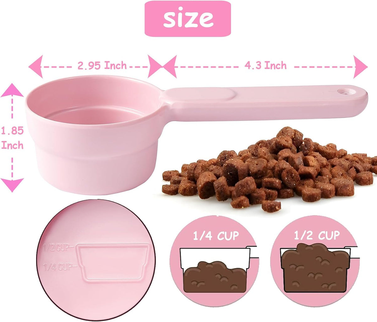 Dog Cat Food Scoop - Pet Food Scoop Dog Food Measuring Cup 1/2 1/4 Cup, Comfortable Long Handle for Easy to Scoop Food, Blue 1/2 Cup