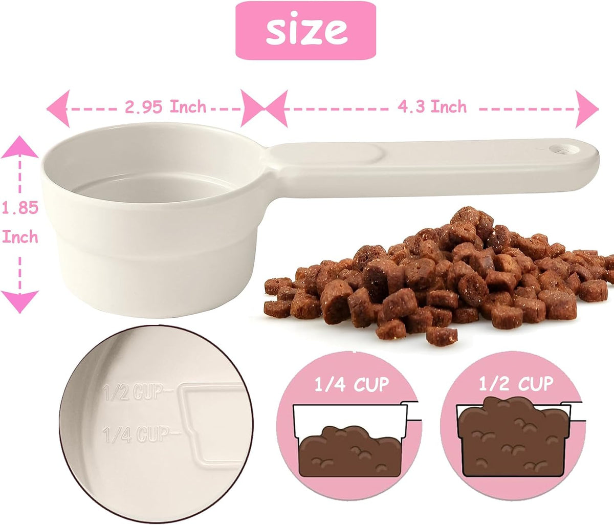 Dog Cat Food Scoop - Pet Food Scoop Dog Food Measuring Cup 1/2 1/4 Cup, Comfortable Long Handle for Easy to Scoop Food, Blue 1/2 Cup