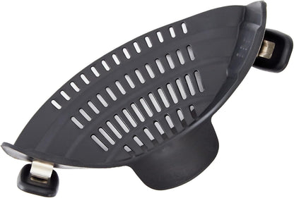 Silicone Clip On Strainer for Pots and Pans - Heat Resistant, Food, Noodle, Meat, Fruits, Vegetables and Pasta Strainer - Versatile Kitchen Gadget and Colander (Black)