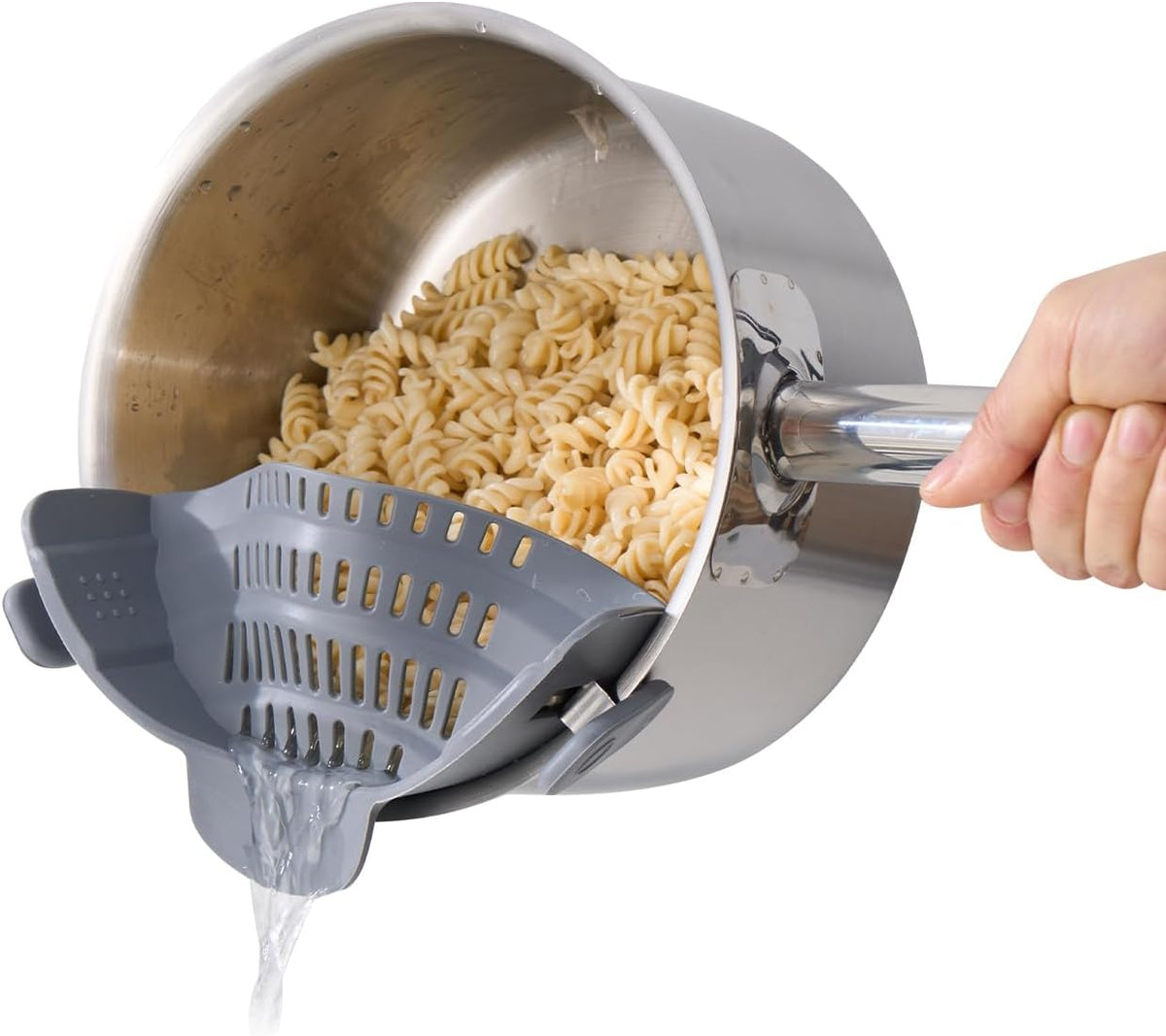 Silicone Clip On Strainer for Pots and Pans - Heat Resistant, Food, Noodle, Meat, Fruits, Vegetables and Pasta Strainer - Versatile Kitchen Gadget and Colander (Black)