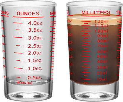 2Pcs Shot Glass Measuring Cup, 4 Ounce Heavy Base Jigger, Espresso Shot Glasses, Liquid Cup, Round Shot Glasses, Small Cups for Vodka, Whiskey, Tequila, Espresso, Liquor (2, Red)