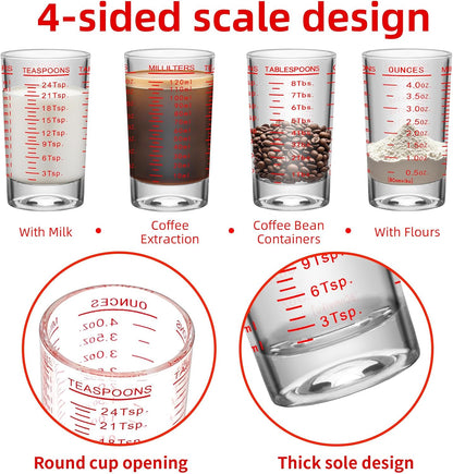 2Pcs Shot Glass Measuring Cup, 4 Ounce Heavy Base Jigger, Espresso Shot Glasses, Liquid Cup, Round Shot Glasses, Small Cups for Vodka, Whiskey, Tequila, Espresso, Liquor (2, Red)