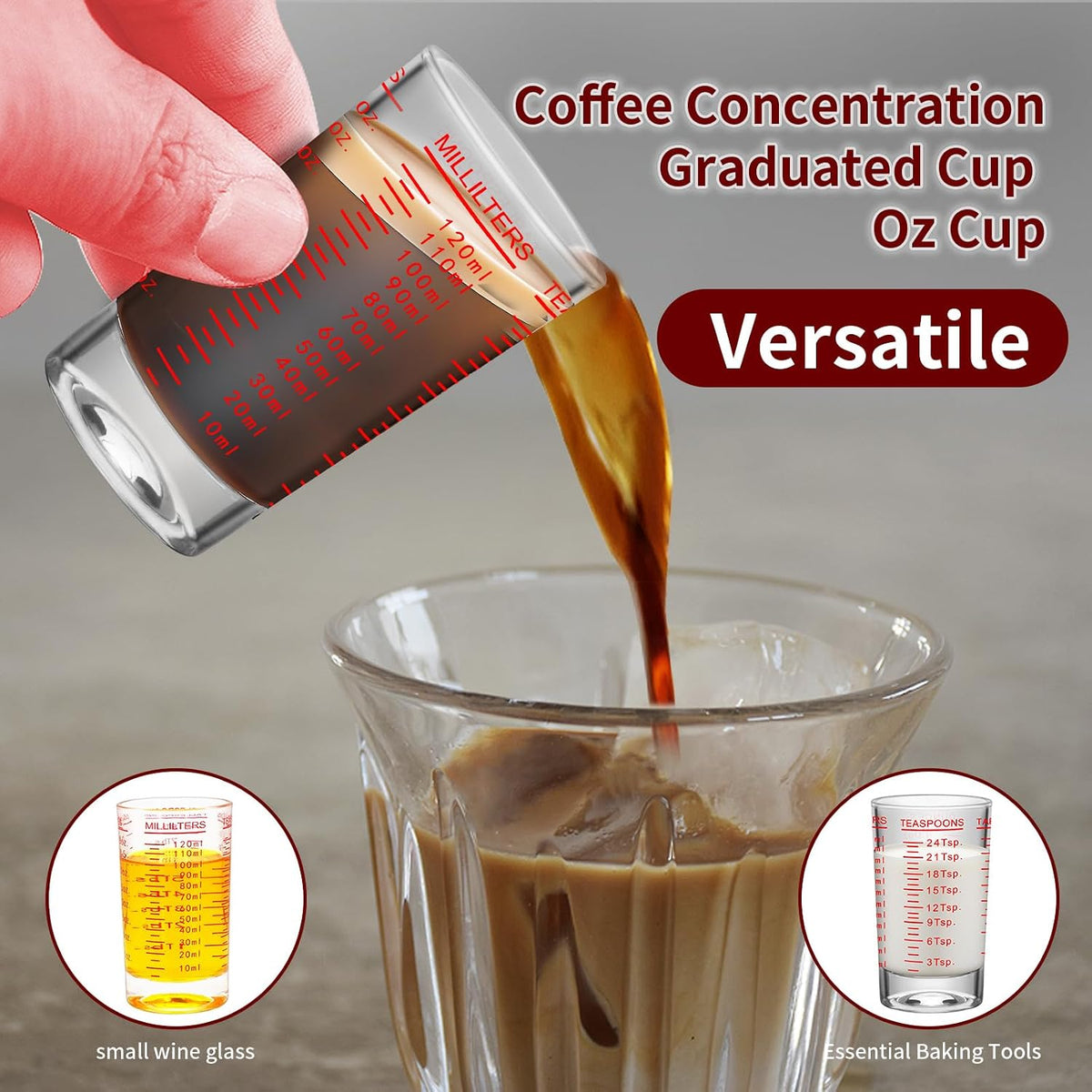 2Pcs Shot Glass Measuring Cup, 4 Ounce Heavy Base Jigger, Espresso Shot Glasses, Liquid Cup, Round Shot Glasses, Small Cups for Vodka, Whiskey, Tequila, Espresso, Liquor (2, Red)