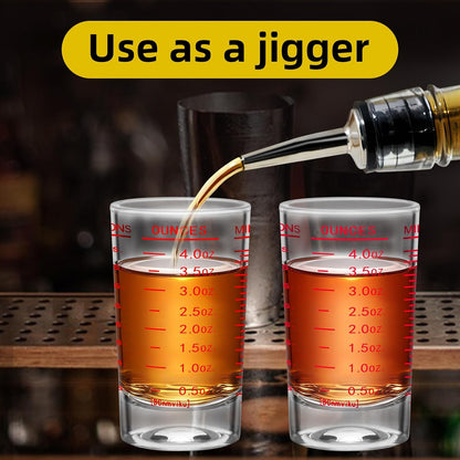 2Pcs Shot Glass Measuring Cup, 4 Ounce Heavy Base Jigger, Espresso Shot Glasses, Liquid Cup, Round Shot Glasses, Small Cups for Vodka, Whiskey, Tequila, Espresso, Liquor (2, Red)