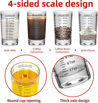 2Pcs Shot Glass Measuring Cup, 4 Ounce Heavy Base Jigger, Espresso Shot Glasses, Liquid Cup, Round Shot Glasses, Small Cups for Vodka, Whiskey, Tequila, Espresso, Liquor (2, Red)