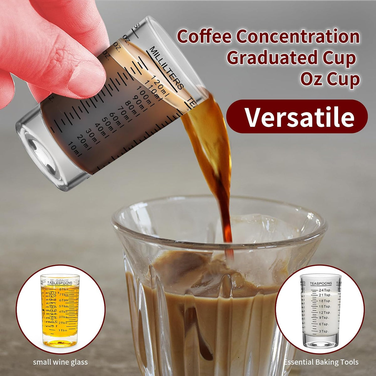 2Pcs Shot Glass Measuring Cup, 4 Ounce Heavy Base Jigger, Espresso Shot Glasses, Liquid Cup, Round Shot Glasses, Small Cups for Vodka, Whiskey, Tequila, Espresso, Liquor (2, Red)