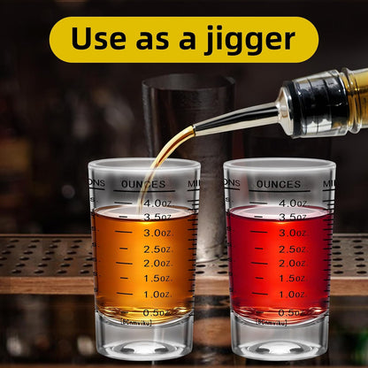 2Pcs Shot Glass Measuring Cup, 4 Ounce Heavy Base Jigger, Espresso Shot Glasses, Liquid Cup, Round Shot Glasses, Small Cups for Vodka, Whiskey, Tequila, Espresso, Liquor (2, Red)