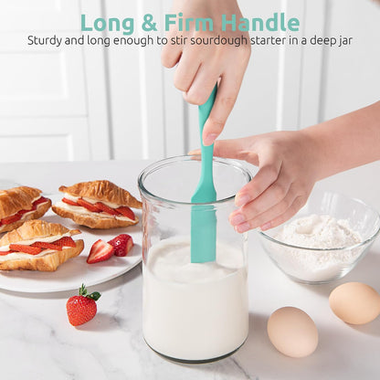 Skinny Silicone Jar Spatula Scraper, 10in Sourdough Tool, Aqua Sky