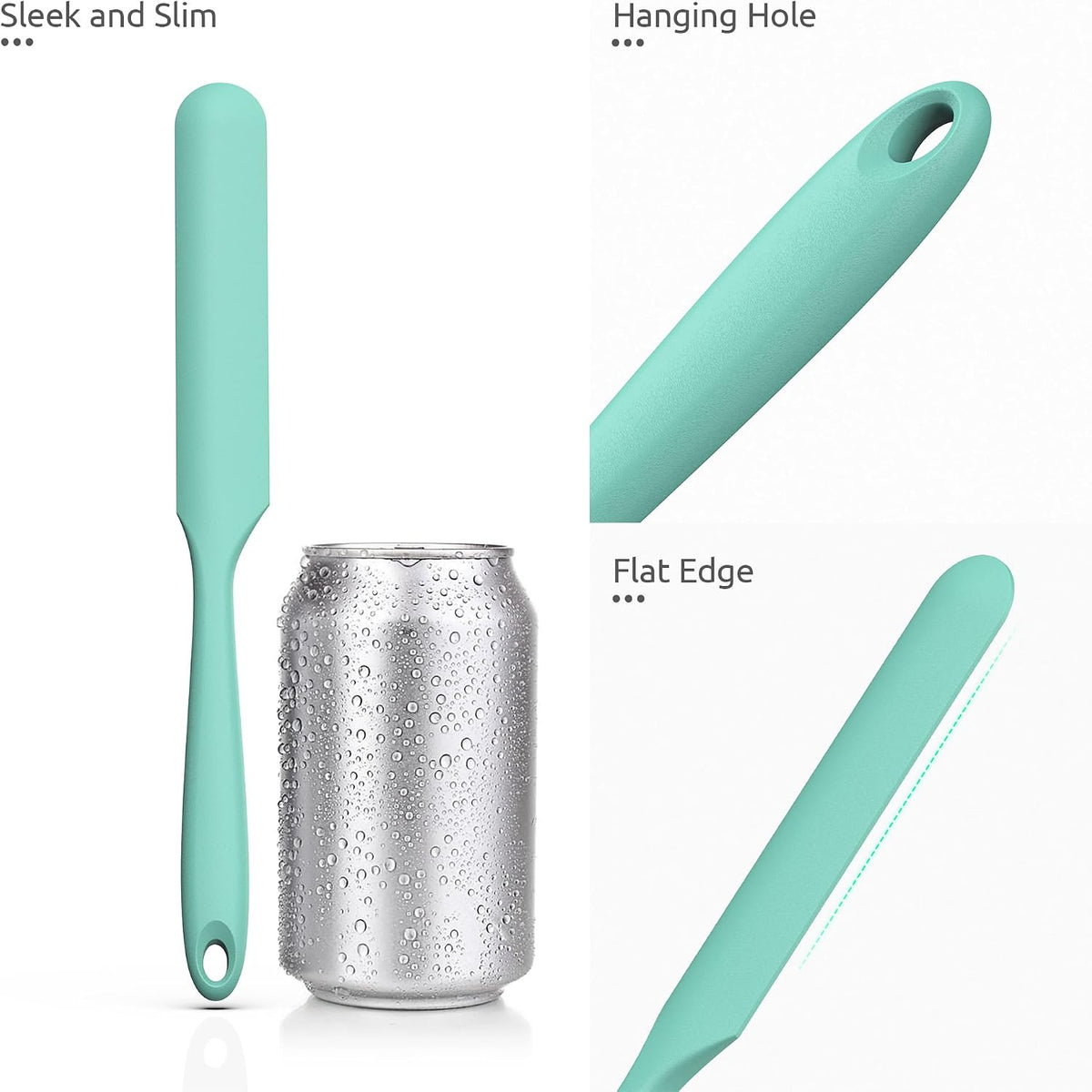 Skinny Silicone Jar Spatula Scraper, 10in Sourdough Tool, Aqua Sky