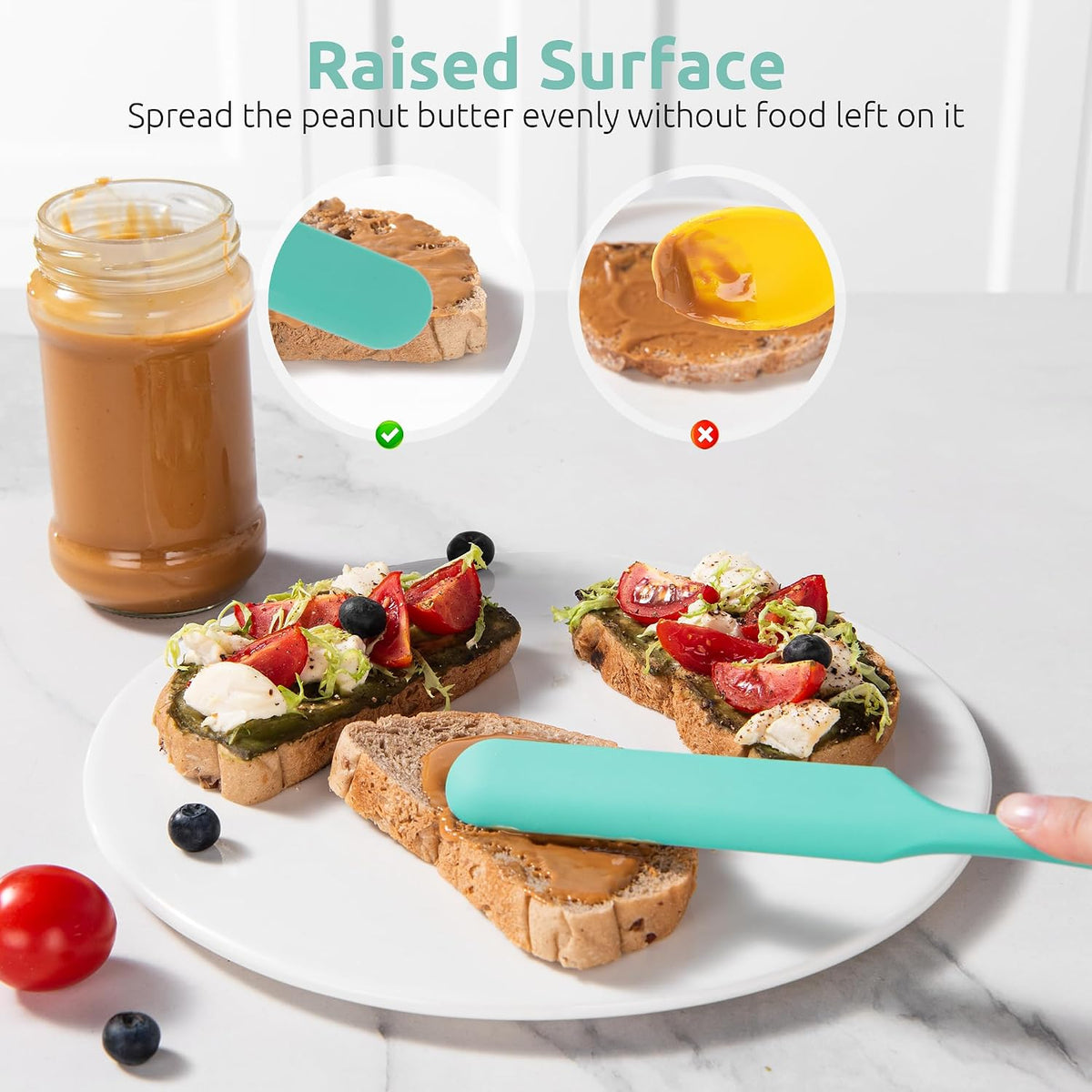 Skinny Silicone Jar Spatula Scraper, 10in Sourdough Tool, Aqua Sky