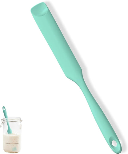 Skinny Silicone Jar Spatula Scraper, 10in Sourdough Tool, Aqua Sky