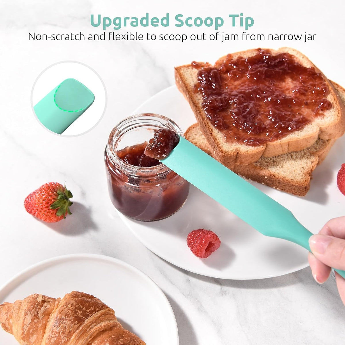 Skinny Silicone Jar Spatula Scraper, 10in Sourdough Tool, Aqua Sky