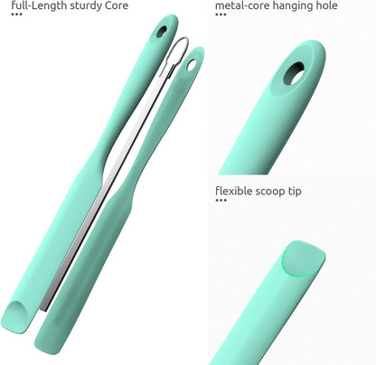 Skinny Silicone Jar Spatula Scraper, 10in Sourdough Tool, Aqua Sky