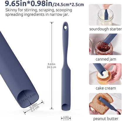 Skinny Silicone Jar Spatula Scraper, 10in Sourdough Tool, Aqua Sky
