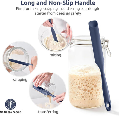 Skinny Silicone Jar Spatula Scraper, 10in Sourdough Tool, Aqua Sky
