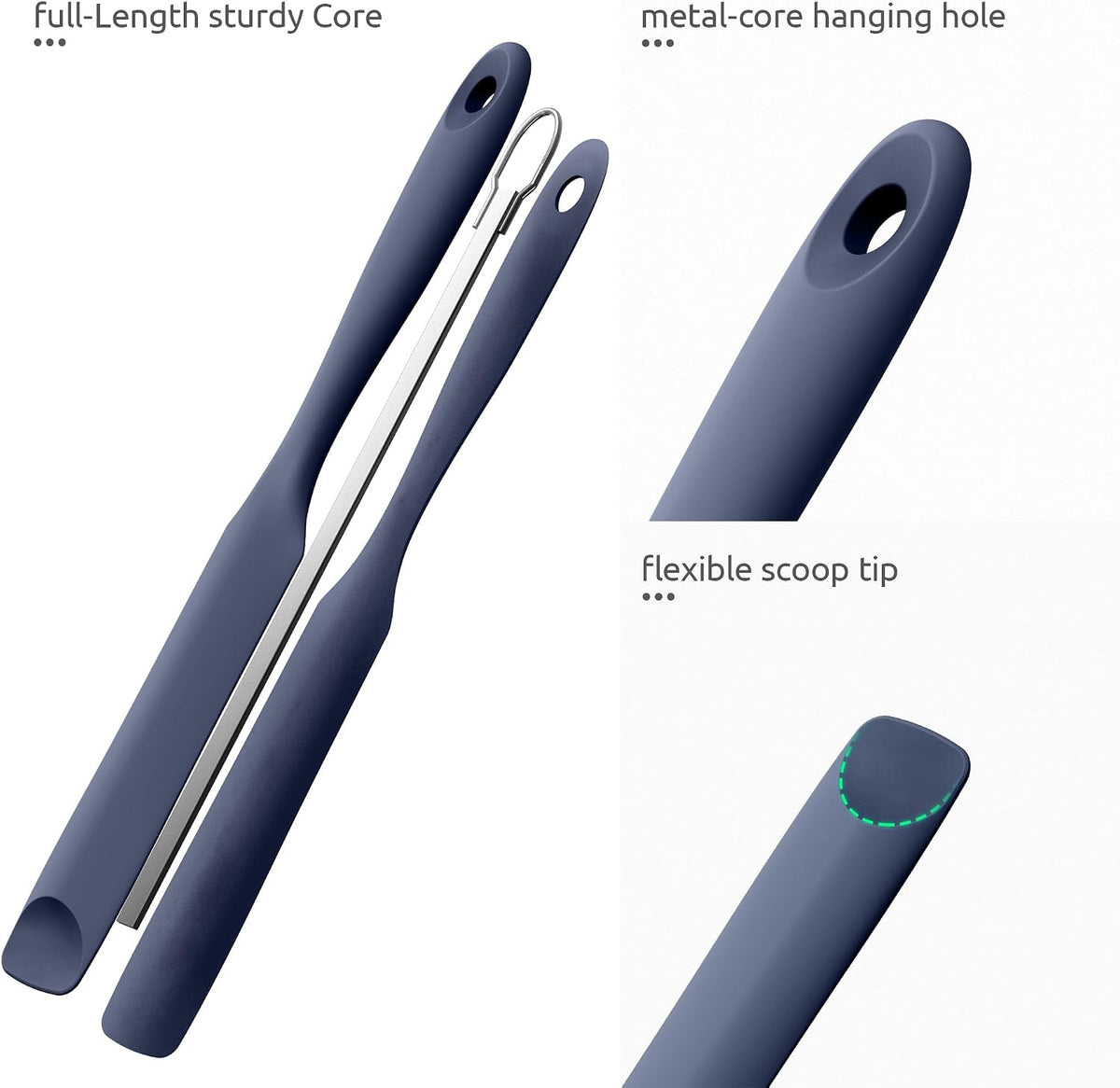 Skinny Silicone Jar Spatula Scraper, 10in Sourdough Tool, Aqua Sky