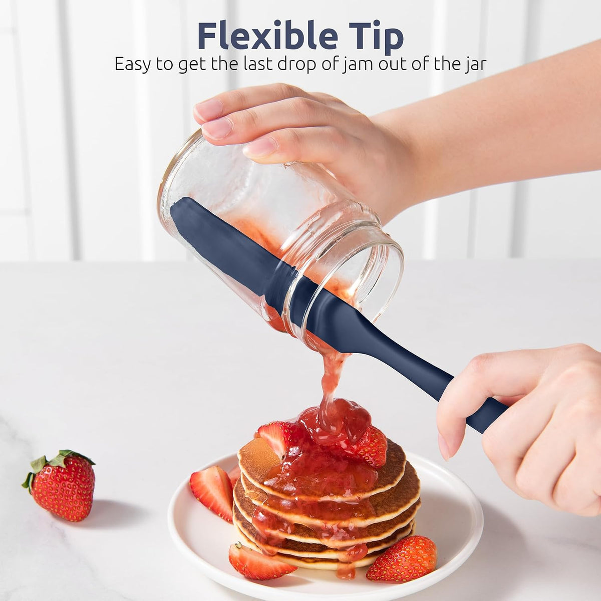 Skinny Silicone Jar Spatula Scraper, 10in Sourdough Tool, Aqua Sky