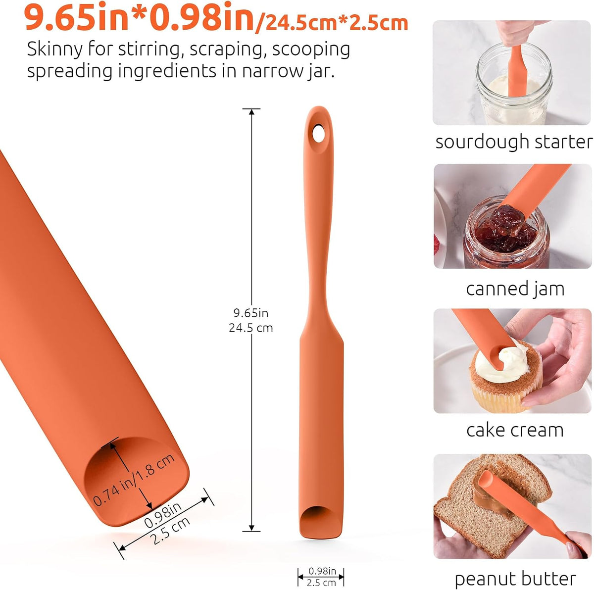 Skinny Silicone Jar Spatula Scraper, 10in Sourdough Tool, Aqua Sky