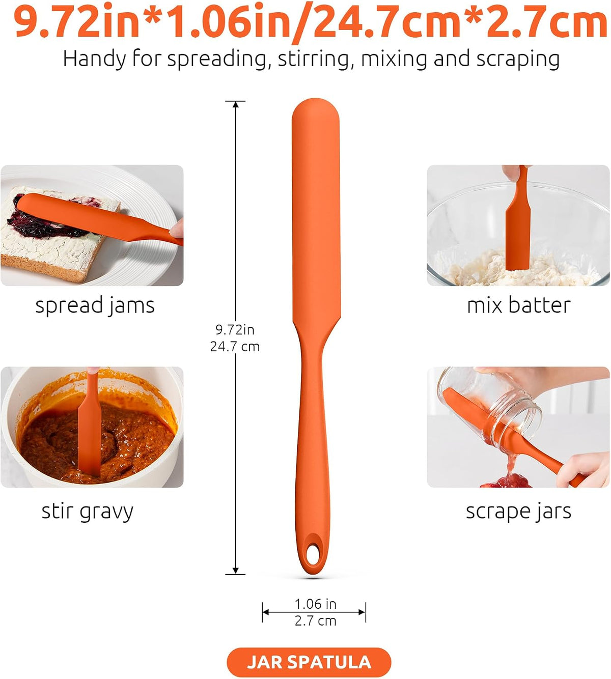 Skinny Silicone Jar Spatula Scraper, 10in Sourdough Tool, Aqua Sky