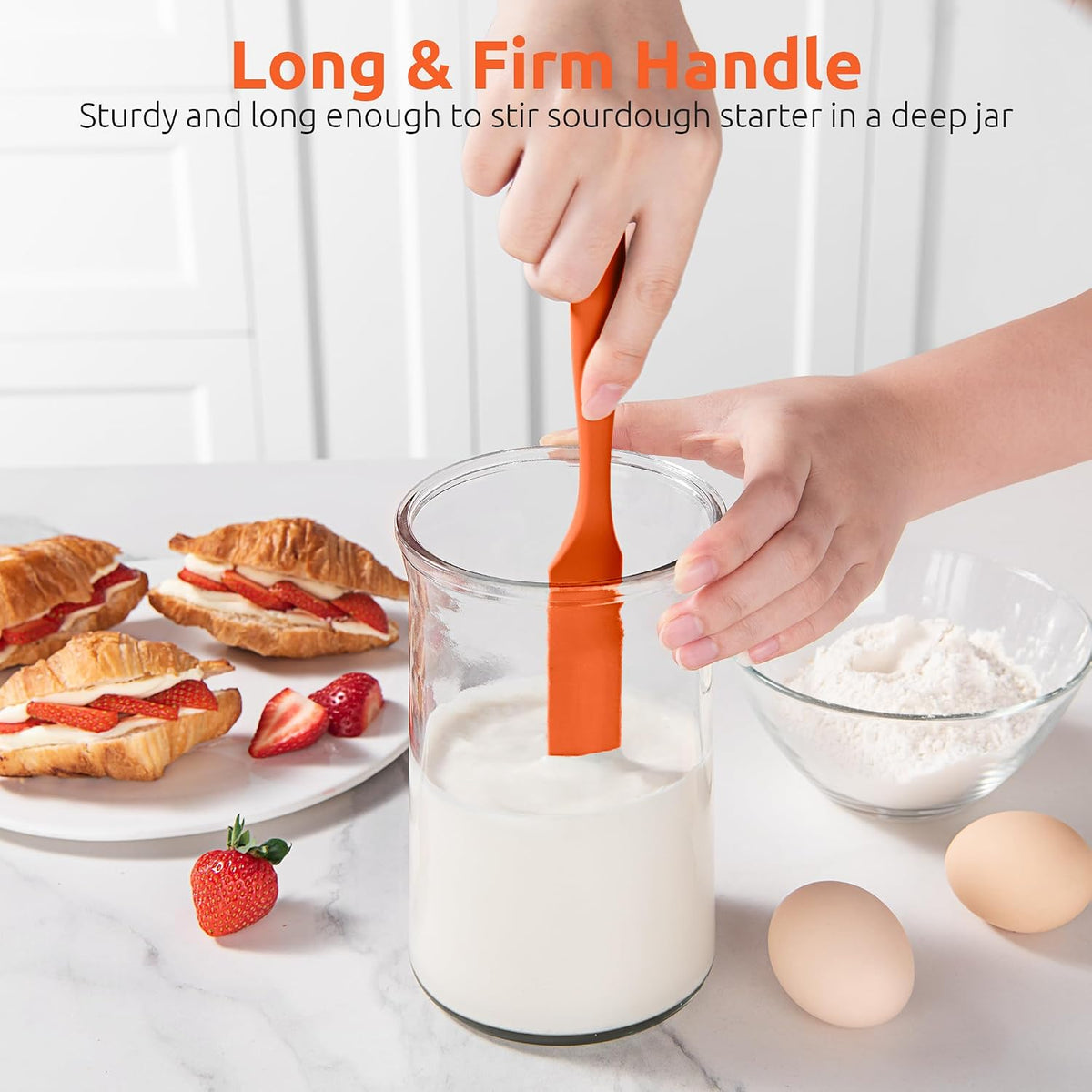 Skinny Silicone Jar Spatula Scraper, 10in Sourdough Tool, Aqua Sky