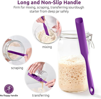Skinny Silicone Jar Spatula Scraper, 10in Sourdough Tool, Aqua Sky