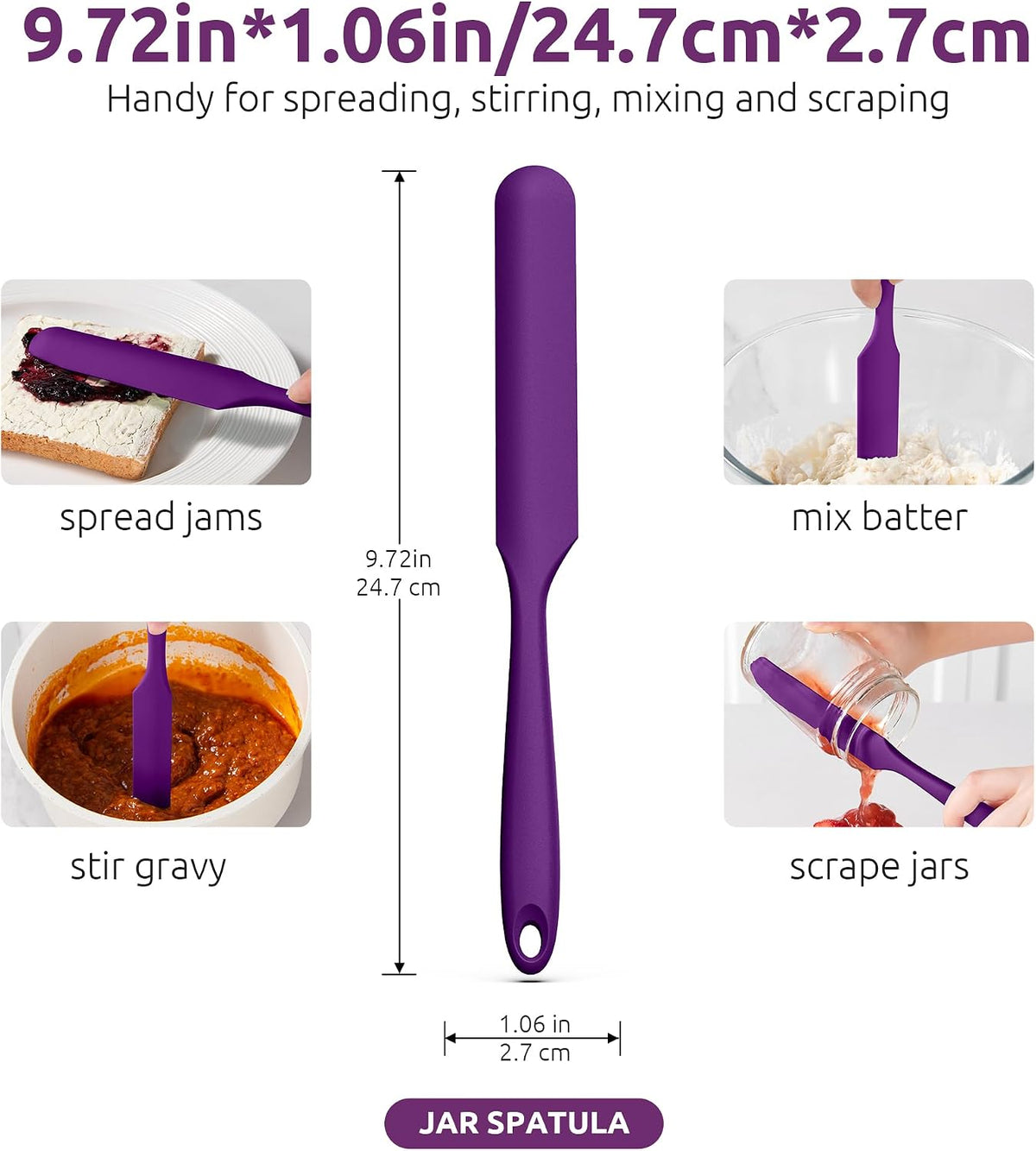 Skinny Silicone Jar Spatula Scraper, 10in Sourdough Tool, Aqua Sky