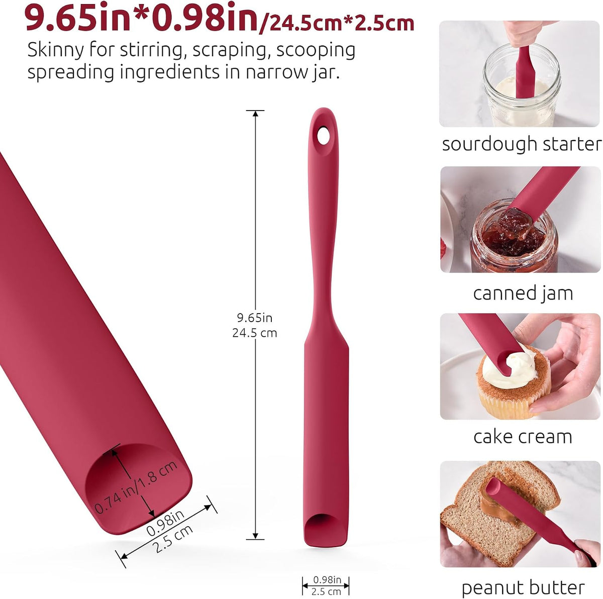 Skinny Silicone Jar Spatula Scraper, 10in Sourdough Tool, Aqua Sky