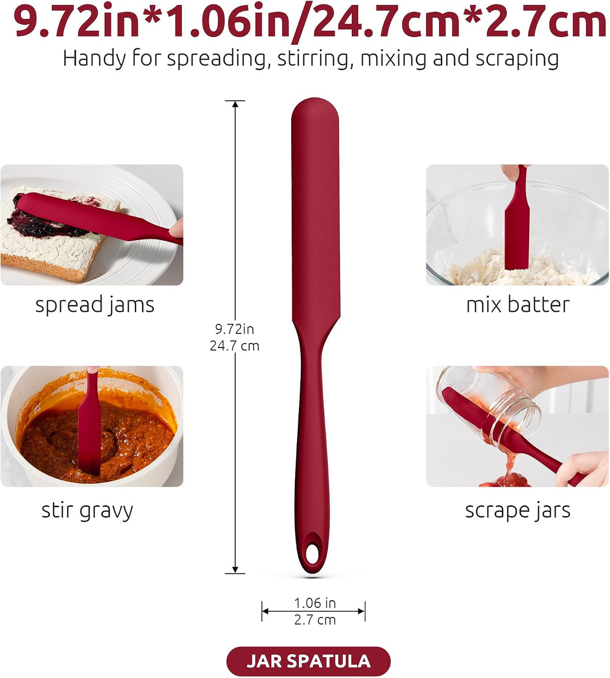 Skinny Silicone Jar Spatula Scraper, 10in Sourdough Tool, Aqua Sky