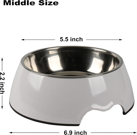 Melamine Plastic Dog Food Bowl, Non Skid Base，Anti-Slip Pet Feeder Bowls, 2-in-1 Removable Stainless Steel Pet Feeder Holder for Dogs and Cats (14oz 6.89in*2.24 in, White)