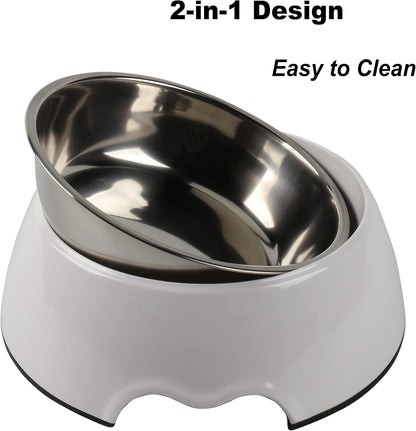 Melamine Plastic Dog Food Bowl, Non Skid Base，Anti-Slip Pet Feeder Bowls, 2-in-1 Removable Stainless Steel Pet Feeder Holder for Dogs and Cats (14oz 6.89in*2.24 in, White)