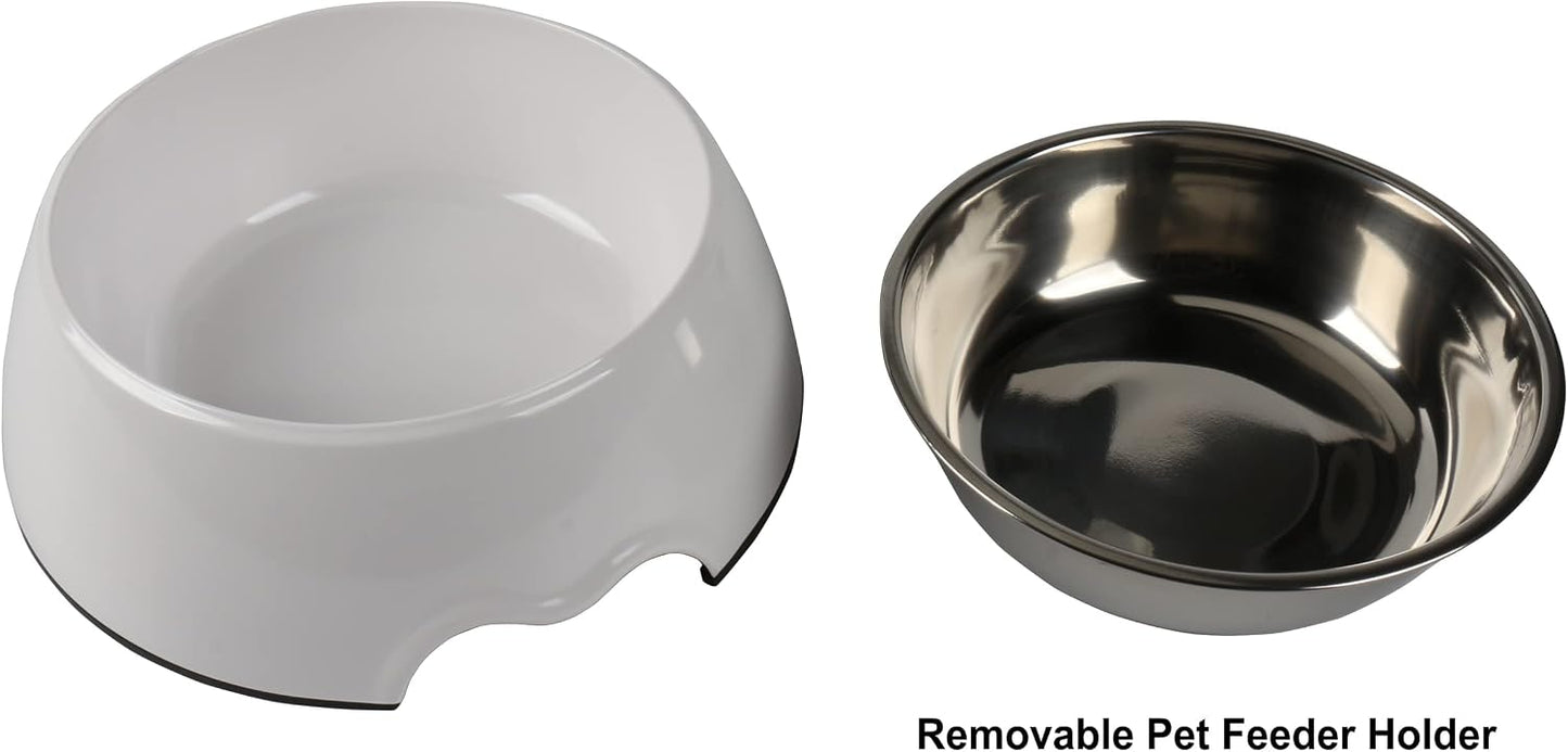 Melamine Plastic Dog Food Bowl, Non Skid Base，Anti-Slip Pet Feeder Bowls, 2-in-1 Removable Stainless Steel Pet Feeder Holder for Dogs and Cats (14oz 6.89in*2.24 in, White)