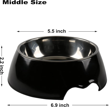 Melamine Plastic Dog Food Bowl, Non Skid Base，Anti-Slip Pet Feeder Bowls, 2-in-1 Removable Stainless Steel Pet Feeder Holder for Dogs and Cats (14oz 6.89in*2.24 in, White)