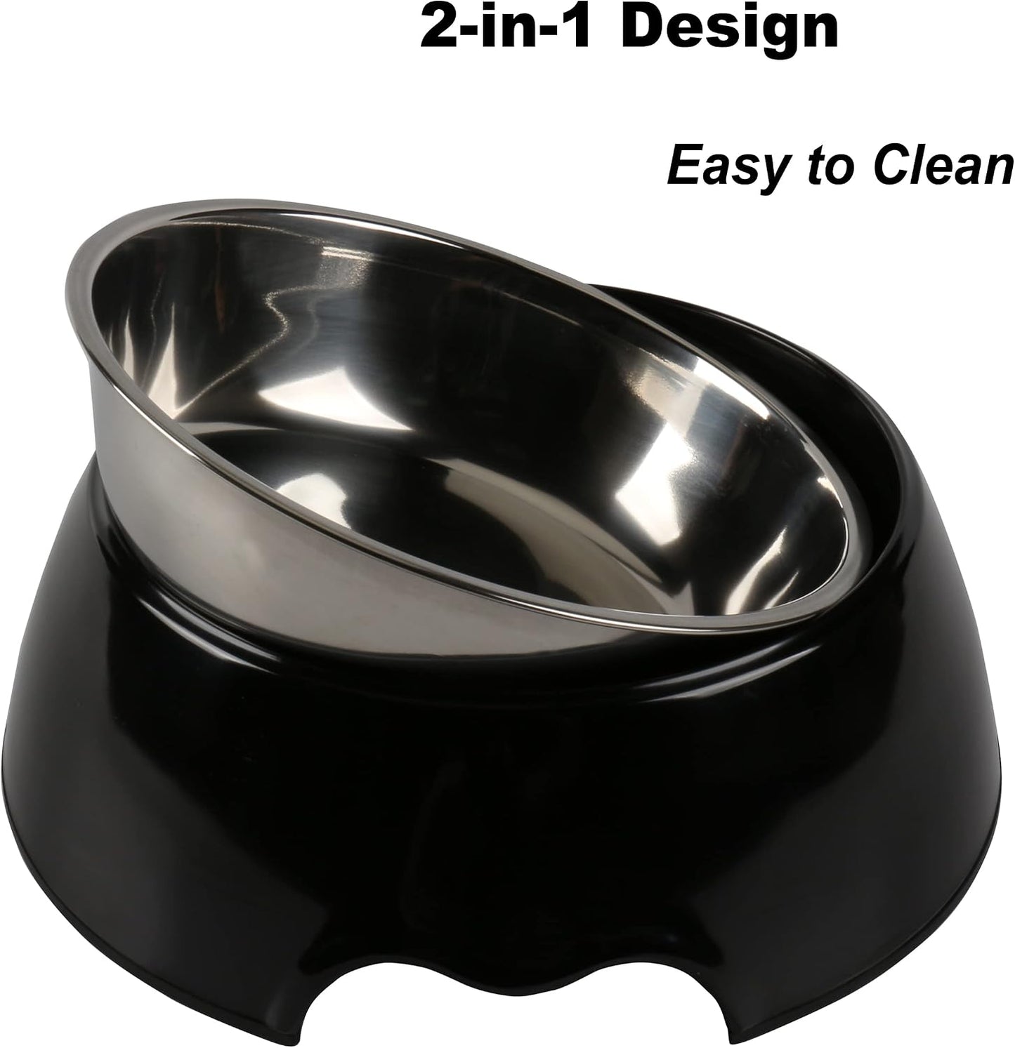 Melamine Plastic Dog Food Bowl, Non Skid Base，Anti-Slip Pet Feeder Bowls, 2-in-1 Removable Stainless Steel Pet Feeder Holder for Dogs and Cats (14oz 6.89in*2.24 in, White)