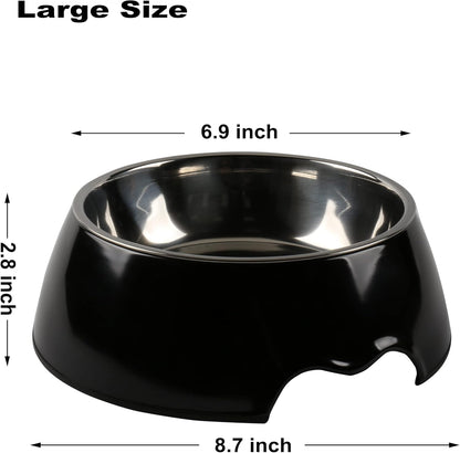 Melamine Plastic Dog Food Bowl, Non Skid Base，Anti-Slip Pet Feeder Bowls, 2-in-1 Removable Stainless Steel Pet Feeder Holder for Dogs and Cats (14oz 6.89in*2.24 in, White)