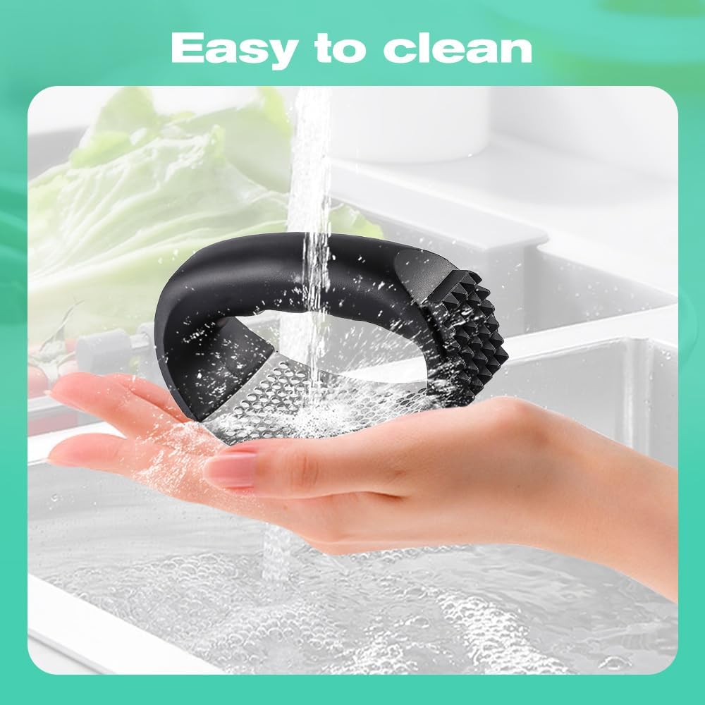 Garlic Press Rocker, 2025 New Stainless Steel Garlic Presser, Garlic Mincer Crusher Masher with Peeler and Cleaning Brush, Garlic Chopper for Smash Garlic Kitchen Gadgets (Green)