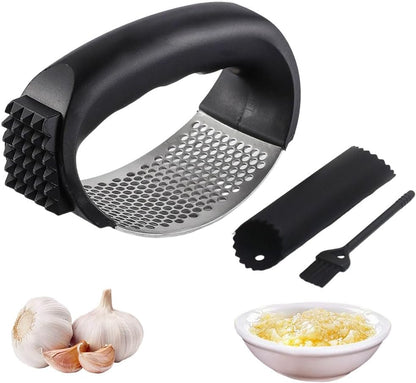 Garlic Press Rocker, 2025 New Stainless Steel Garlic Presser, Garlic Mincer Crusher Masher with Peeler and Cleaning Brush, Garlic Chopper for Smash Garlic Kitchen Gadgets (Green)