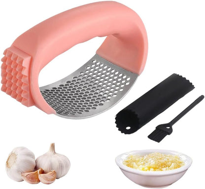 Garlic Press Rocker, 2025 New Stainless Steel Garlic Presser, Garlic Mincer Crusher Masher with Peeler and Cleaning Brush, Garlic Chopper for Smash Garlic Kitchen Gadgets (Green)