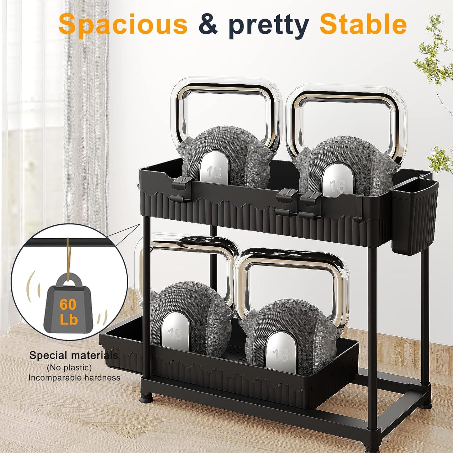 3-Pack 2-Tier L-Shaped Under Sink Organizers with Sliding Drawers | Multi-use kitchen & bathroom storage, 12.85 inch black cabinet organizer, space-saving sliding drawer design.