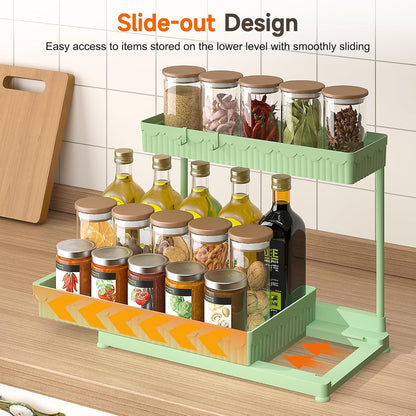 3-Pack 2-Tier L-Shaped Under Sink Organizers with Sliding Drawers | Multi-use kitchen & bathroom storage, 12.85 inch black cabinet organizer, space-saving sliding drawer design.