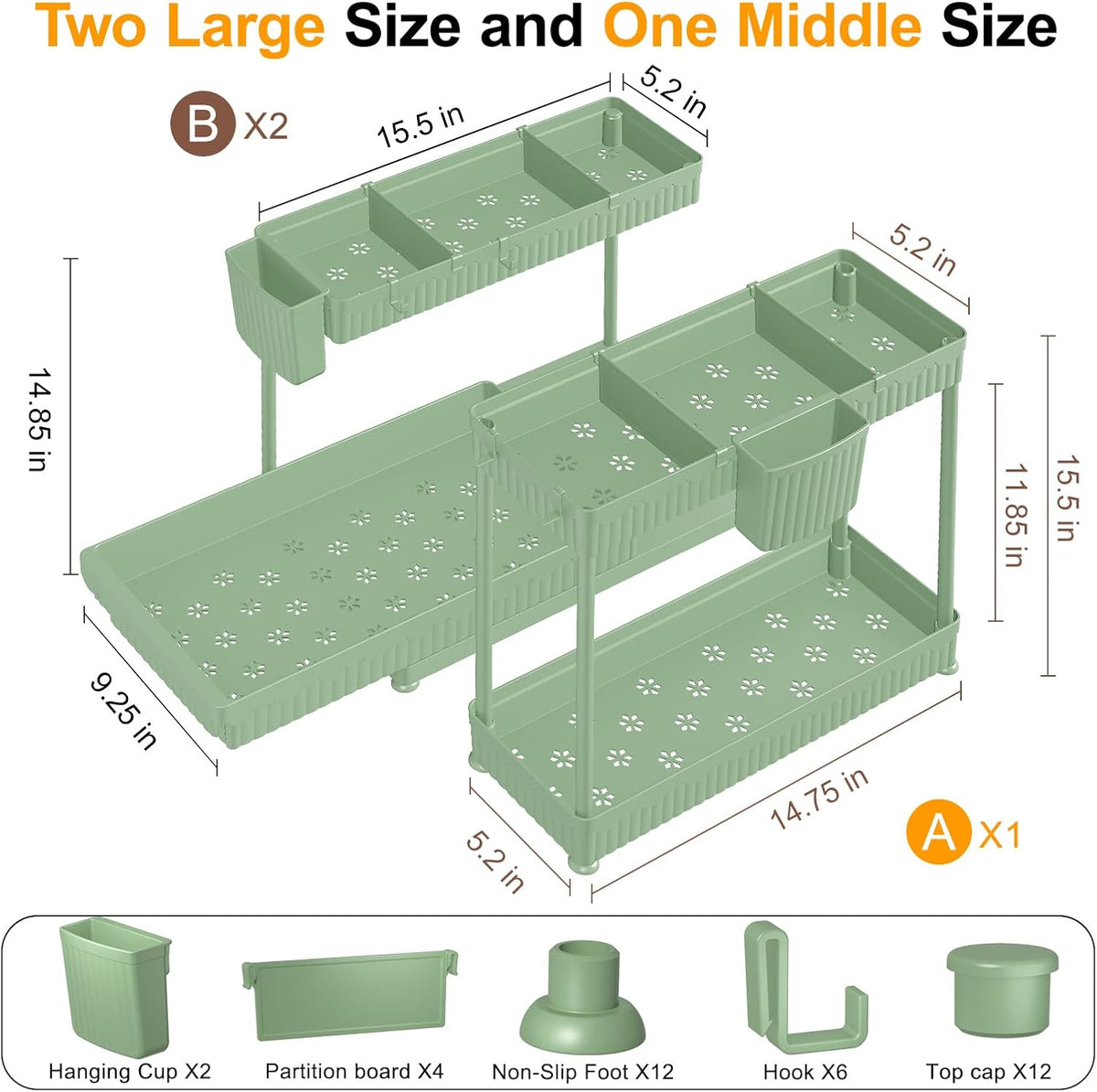 3-Pack 2-Tier L-Shaped Under Sink Organizers with Sliding Drawers | Multi-use kitchen & bathroom storage, 12.85 inch black cabinet organizer, space-saving sliding drawer design.