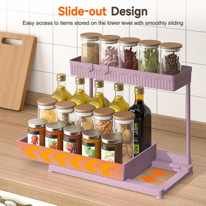 3-Pack 2-Tier L-Shaped Under Sink Organizers with Sliding Drawers | Multi-use kitchen & bathroom storage, 12.85 inch black cabinet organizer, space-saving sliding drawer design.