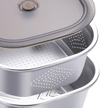 Stainless Steel Colander Bowl Set Food Storage Container with lid, Washing Nesting Mixing Bowl for Rice Vegetable Grapes, 3600ml