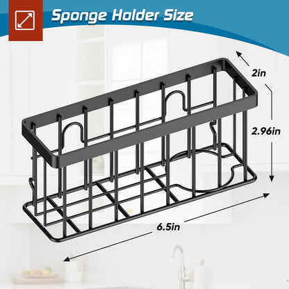 Sponge Holder for Kitchen Sink,Sink Caddy Organizer with Suction Cups/Adhesive Strips,Dish Sponge Holder Design for Sponges,Scrubber,Stoppers-Black