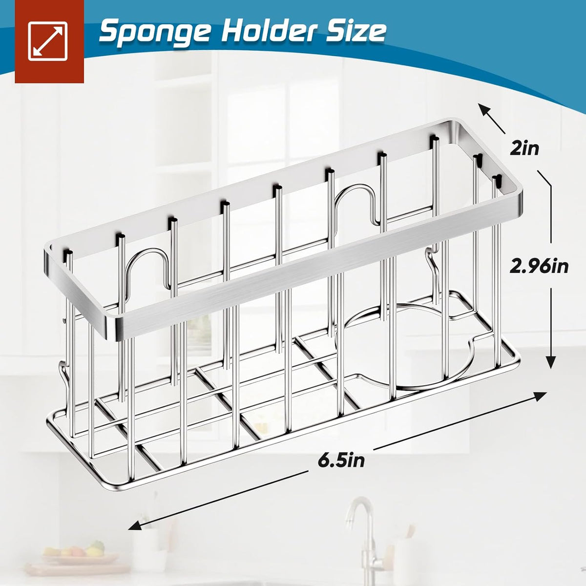 Sponge Holder for Kitchen Sink,Sink Caddy Organizer with Suction Cups/Adhesive Strips,Dish Sponge Holder Design for Sponges,Scrubber,Stoppers-Black