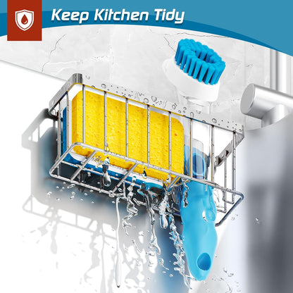 Sponge Holder for Kitchen Sink,Sink Caddy Organizer with Suction Cups/Adhesive Strips,Dish Sponge Holder Design for Sponges,Scrubber,Stoppers-Black