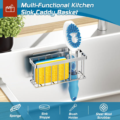 Sponge Holder for Kitchen Sink,Sink Caddy Organizer with Suction Cups/Adhesive Strips,Dish Sponge Holder Design for Sponges,Scrubber,Stoppers-Black