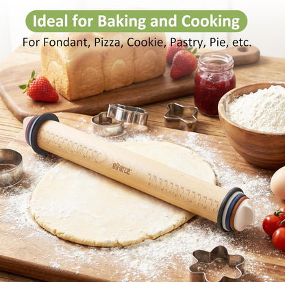 Adjustable Rolling Pin, 13.6" Dough Roller with 4 Thickness Rings for Dough | Dough Roller For Fondant, Pizza, Pie Crust, Pastries & Cookies,4 Adjust-rings Deliver Precise Even Dough Thickness